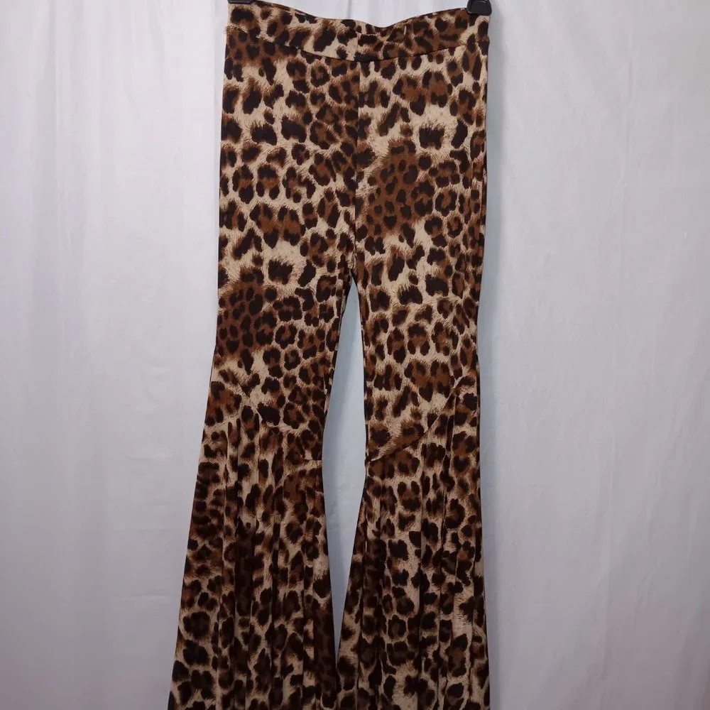 FASHION NOVA SHEER FLARE LEG ANIMAL PRINT PANTS SIZE SMALL